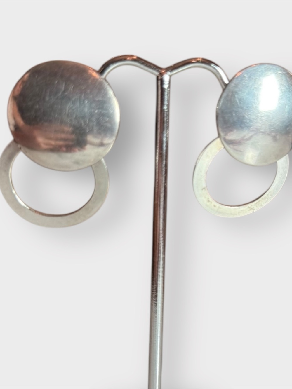 Vintage Sterling Silver Circle, Dangle, Light Clip On Earrings, Stamped “925” - Picture 3 of 6